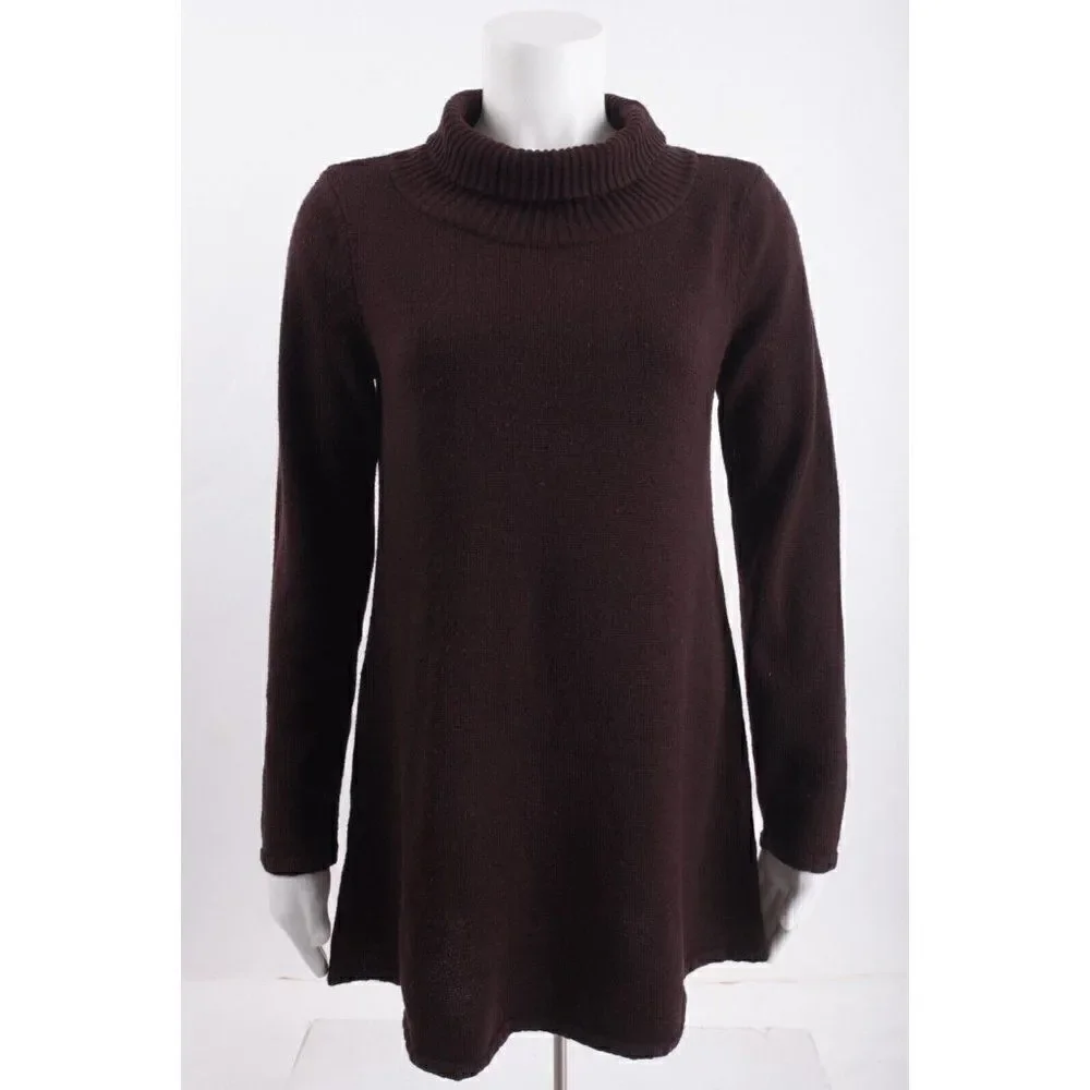 Eileen Fisher Womens Tunic Sweater High Neck XS Merino Wool Deep Wine Color